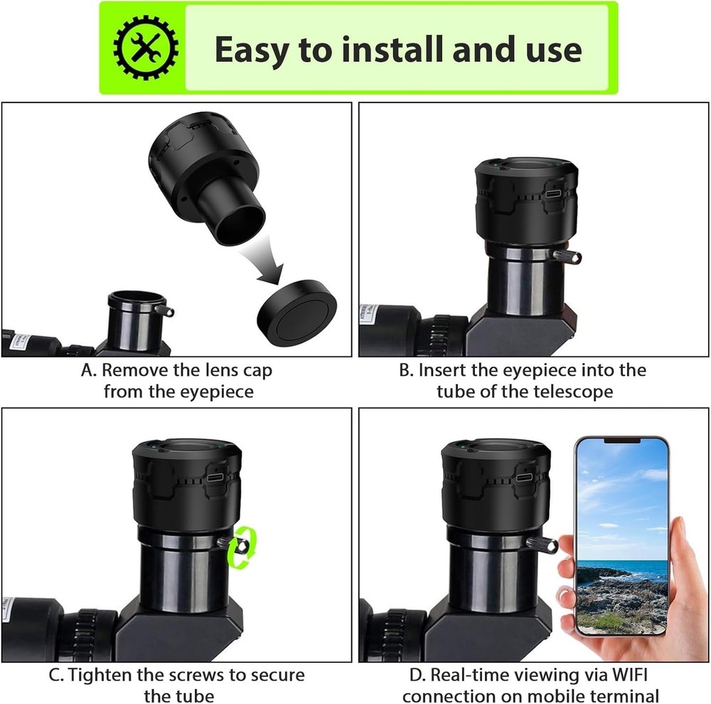 WiFi Electronic Eyepiece, Wireless Electronic Eyepiece for Telescope Camera, ...