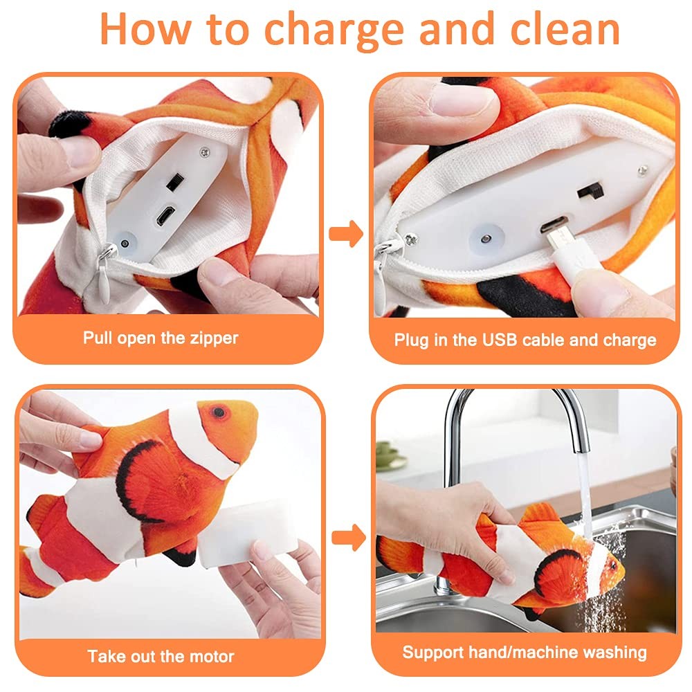 Tocirelo Cat Toy Flopping Fish - Interactive for 11 in, Clownfish