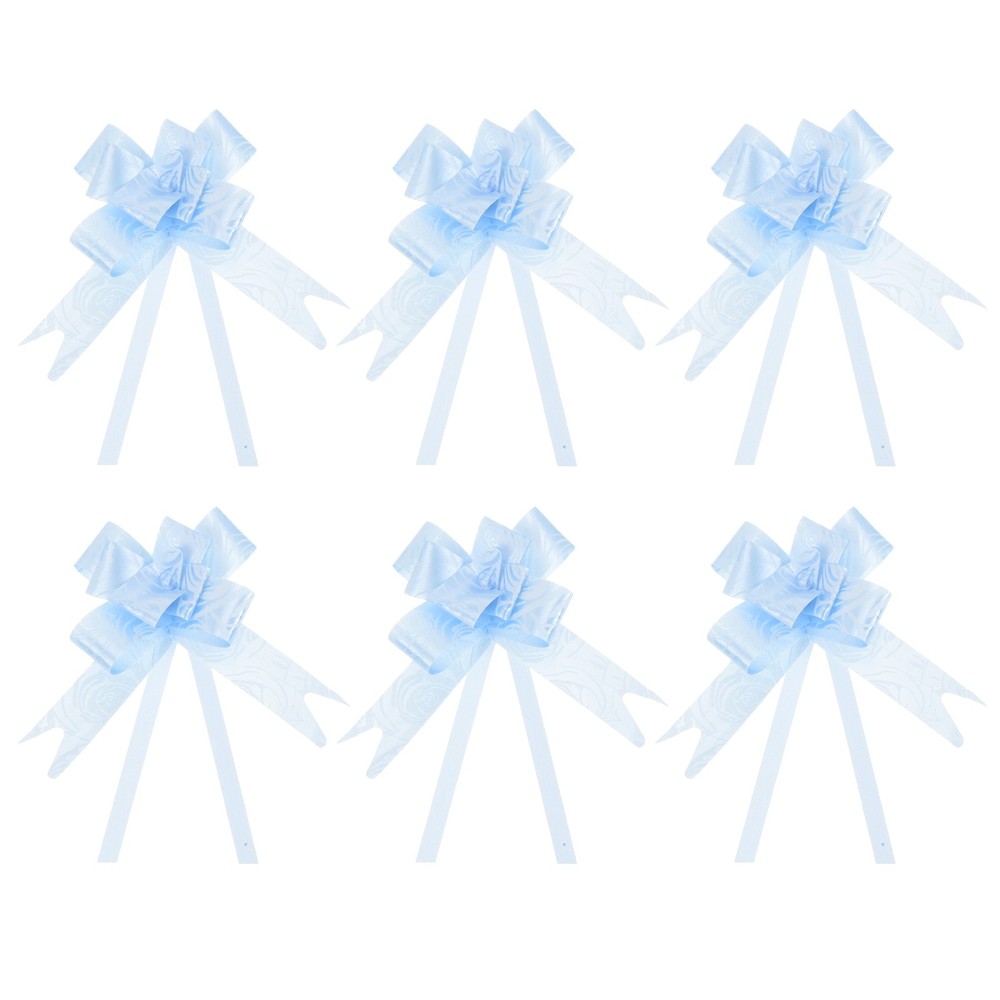 100Pcs 8" Pull Bows Ribbon Gift Wrapping String Rose Pattern Bow Tie Blue