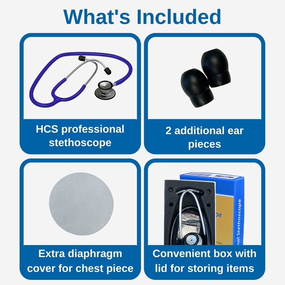 HCS Blue Dual Head Stethoscope - Lightweight, Durable & Comfortable for Nurses