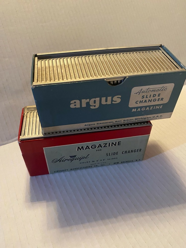 2 Vintage Airequipt Slide Projector Magazines Automatic Changer + Frames 2" X 2"