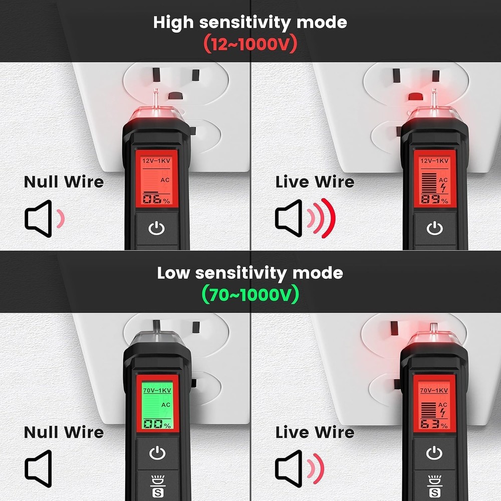 Dual Range Voltage Tester with LCD and Buzzer for Safe Electrical Testing