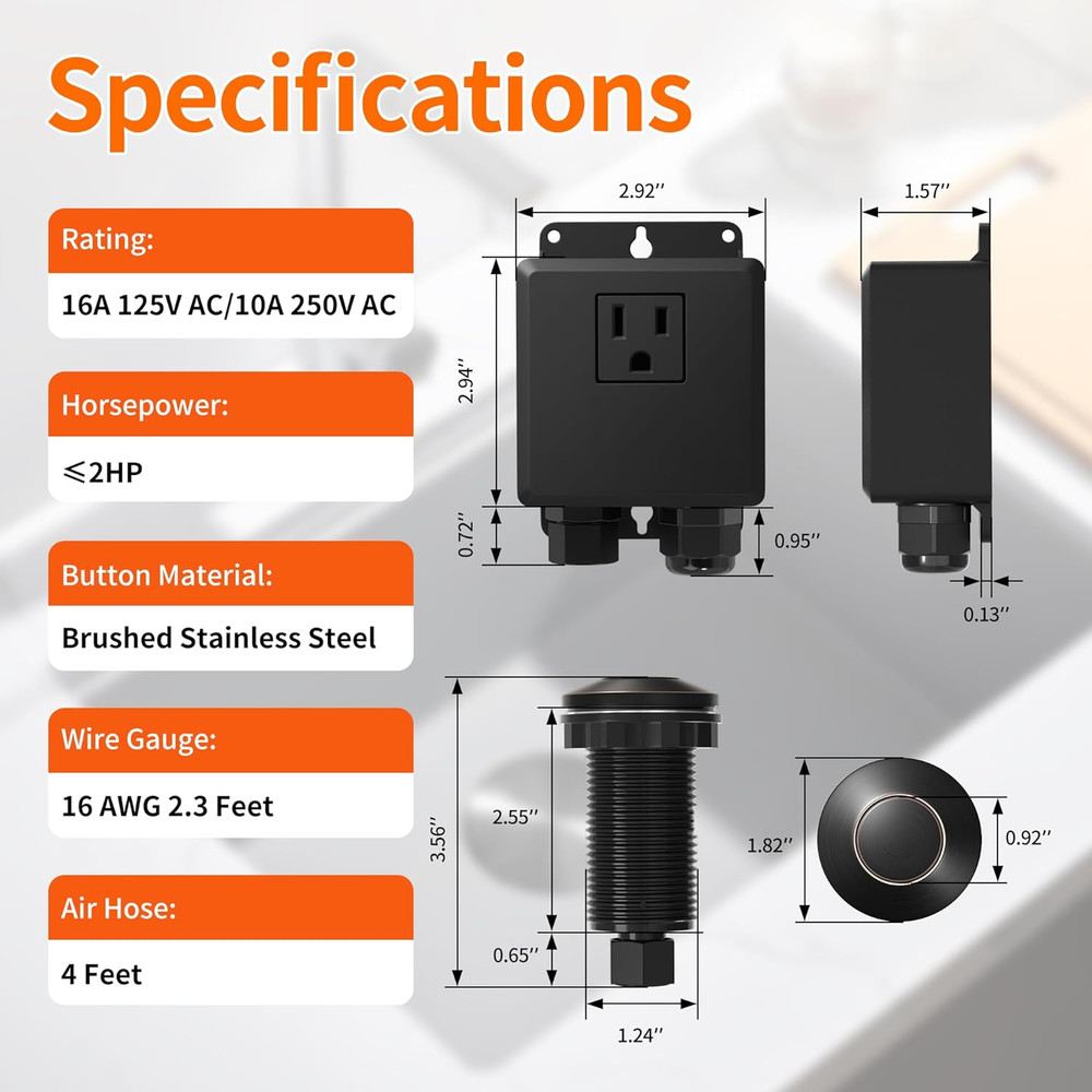 Garbage Disposal Air Switch Kit Waterproof Garbage Disposal Button Kit with Long