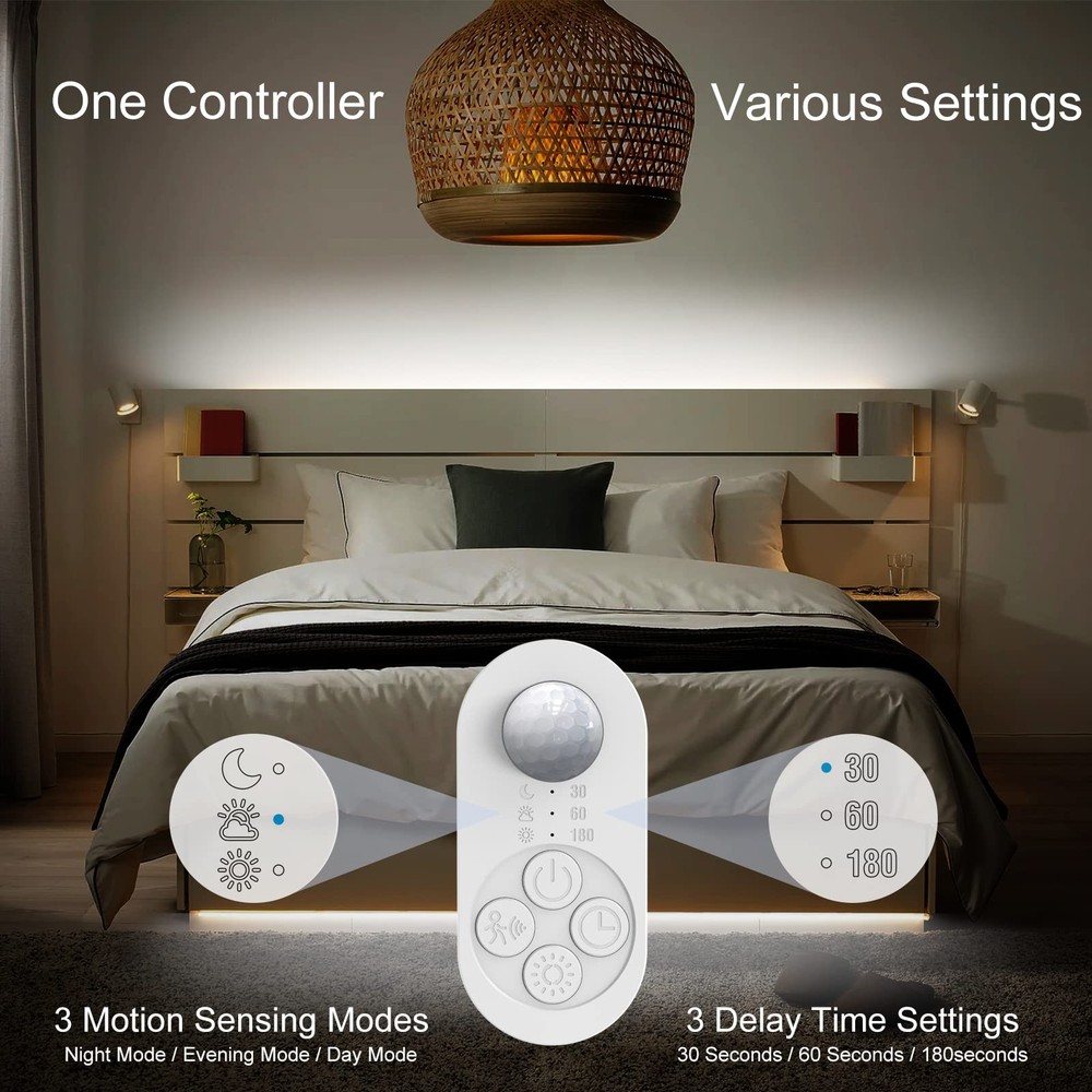 Motion Under Cabinet Light, Plug-in Under Cabinet Lighting with Dimmer, Delay...