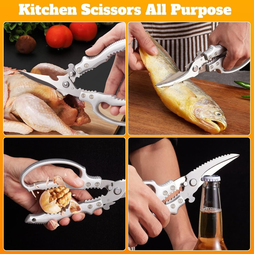 Multi-Purpose Poultry Shears: Spring-Loaded Kitchen Scissors with Safety Lock