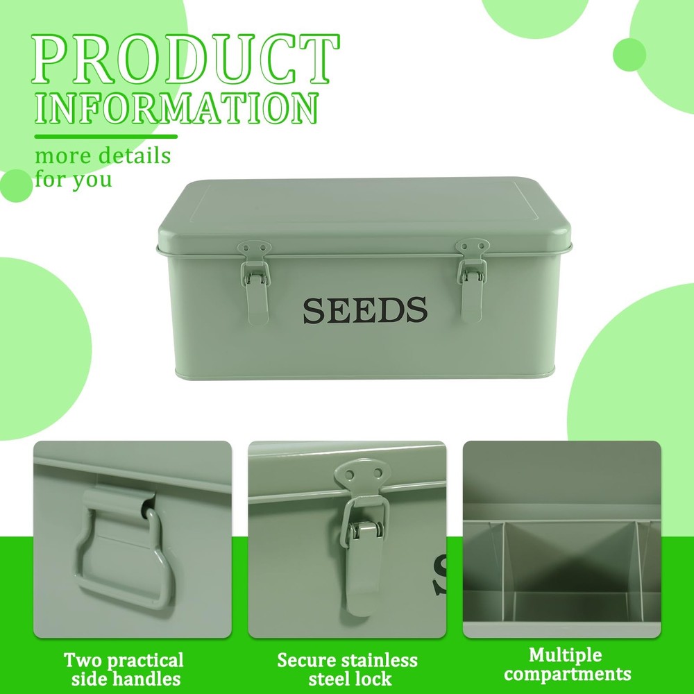 Seed Storage Organizer, 4 Compartment Metal Seed Saving Box with Lid and Safe...