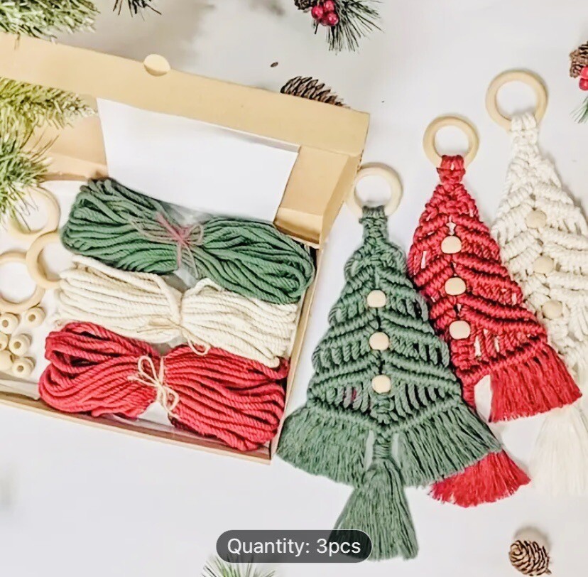 MACRAME CHRISTMAS TREE HOLIDAY CRAFT KIT (MAKES 3 TREES) NEW IN BOX