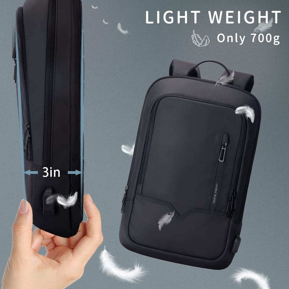 Backpack for Men Business Slim Backpack with USB Charger Computer Lightweight...
