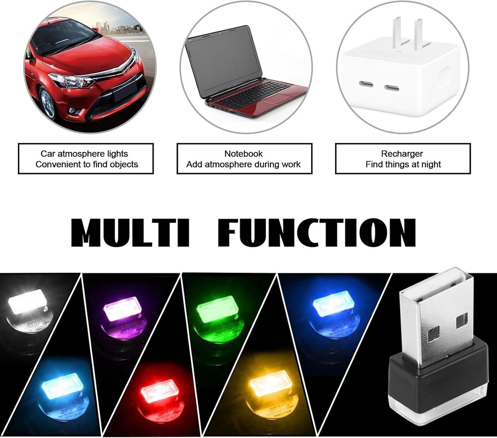 USB Car LED Atmosphere Light 7 Color New