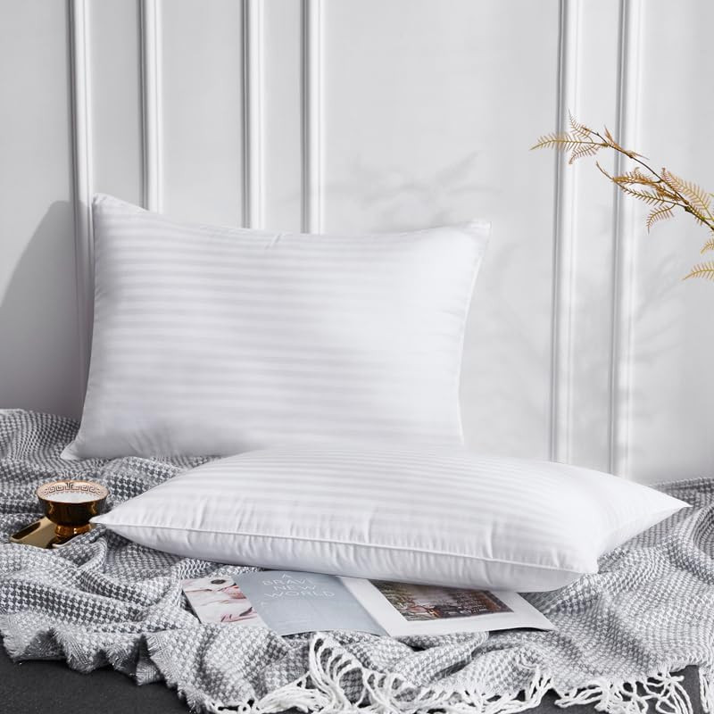 Thin Flat Soft Low Pillows King Size Set of 2, Down Alternative Filled Bed Pillo