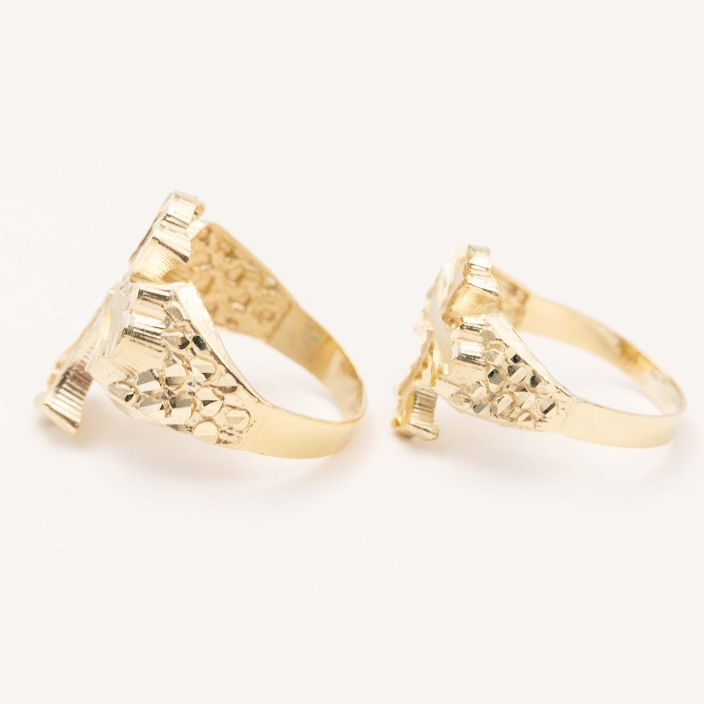 10K Gold Nugget Design Cross Ring Solid Yellow Gold All Sizes