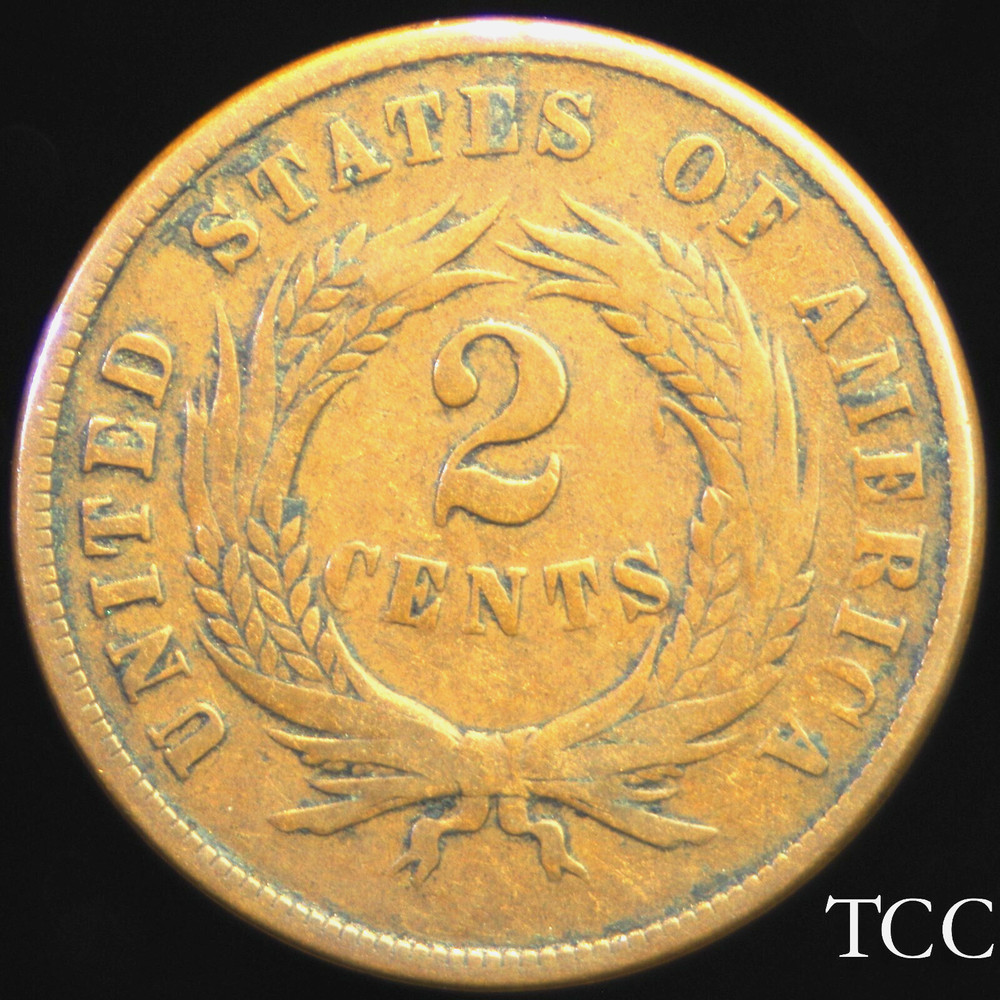 1865 TWO CENT PIECE ~ EXCELLENT ORIGINAL COIN ~ PLAIN 5 ~ TCC