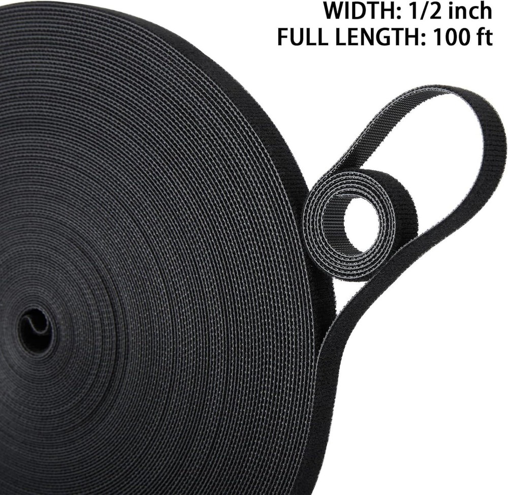 1/2in X 100ft Hook and Loop Roll | Double-sided Strips Self-gripping Straps
