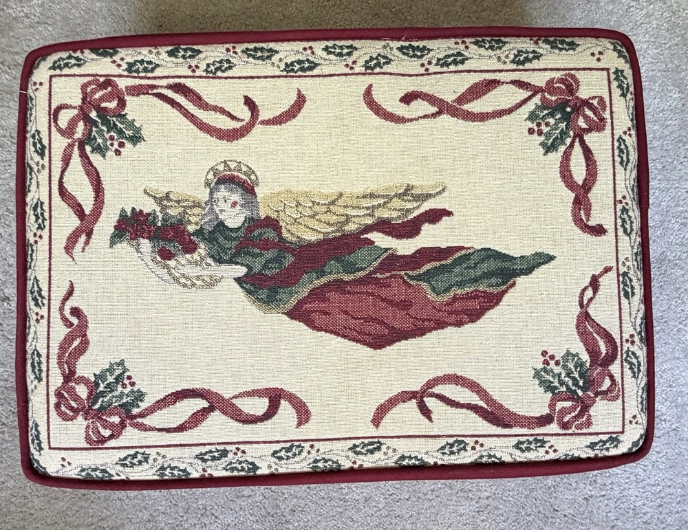 Vintage Tapestry & Brass Christmas Stool