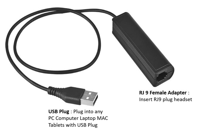 RJ9 To USB Plug Adapter For Computer PC Laptop Headset Softphone Conference MSN