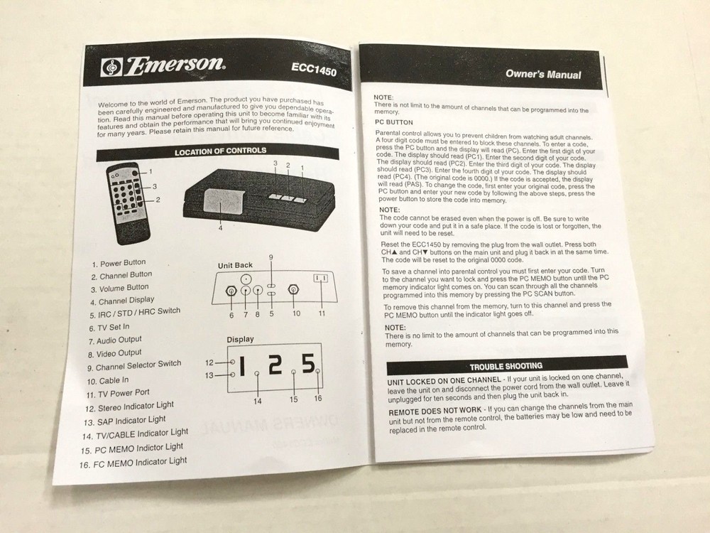 EMERSON MTS/Stereo 181 Channel Programmable Cable Converter w/Volume & Remote