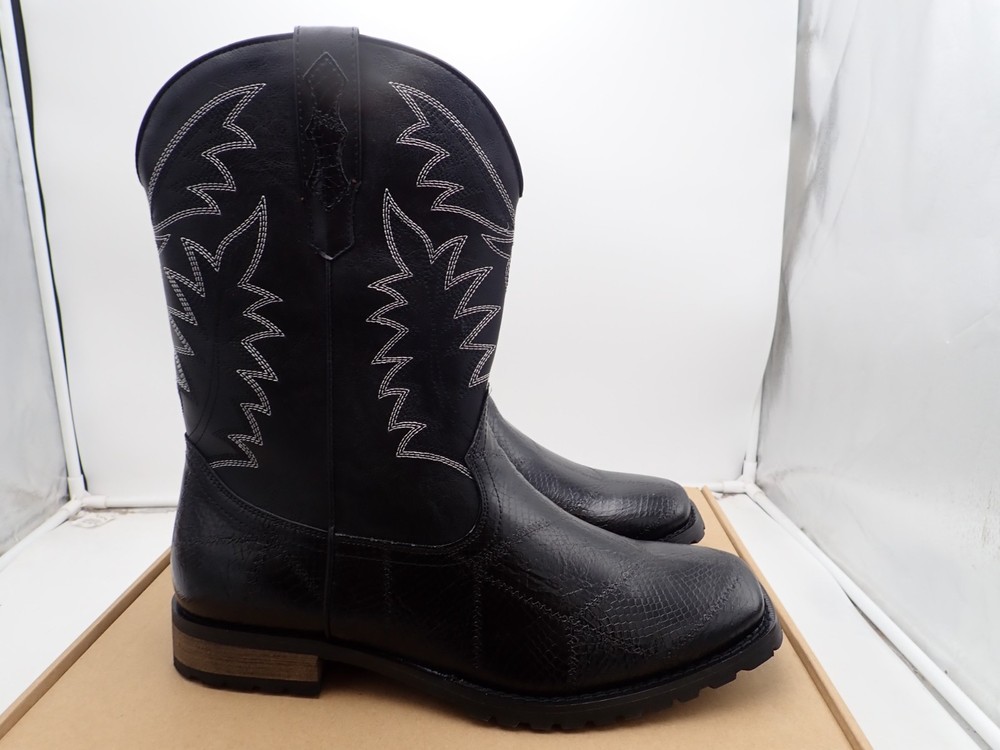 SaraIris Men's Black Cowboy & Western Work Boots Round Toe Pull On Boots size 11