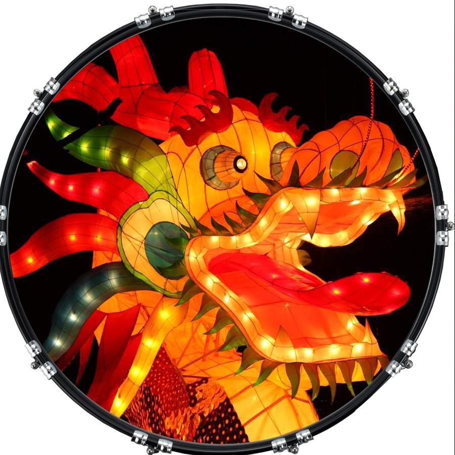 Custom 22" Kick Bass Drum Head Graphical Image Front Skin Dragon Lantern