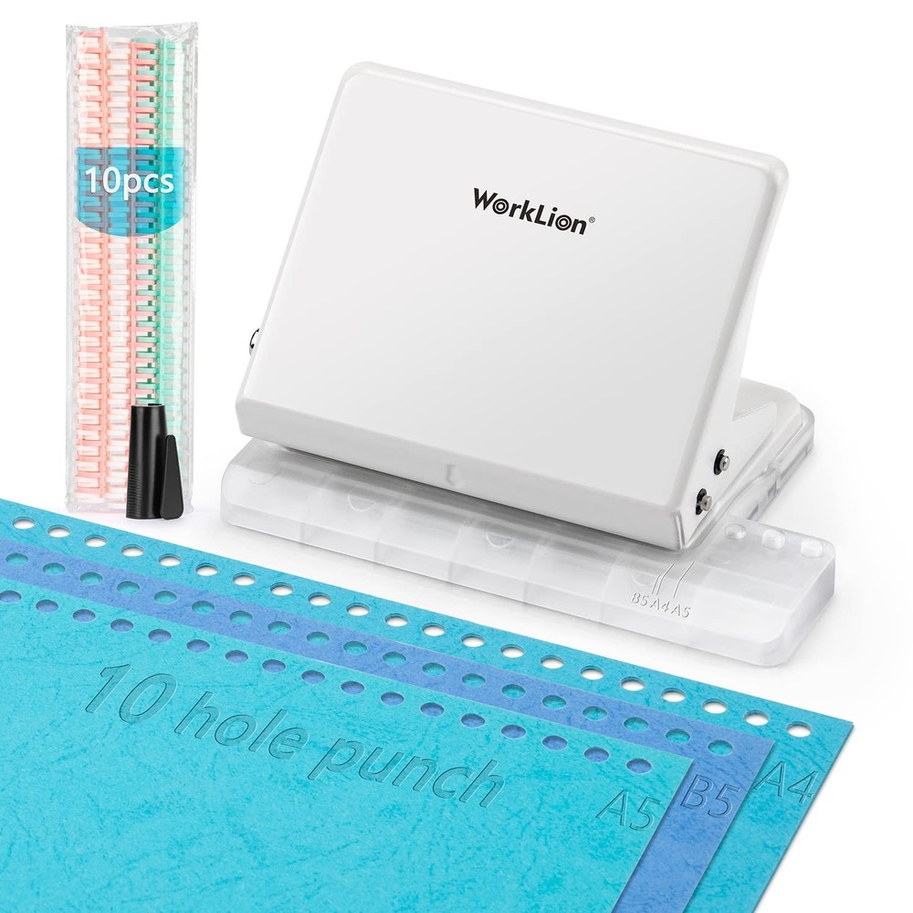 Versatile 10-Hole Punch Binding Machine with Multi-Color Loose Leaf Rings