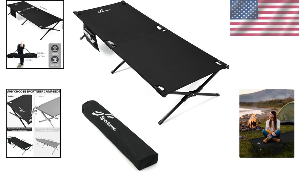 Versatile Camping Bed - 15in High, Quick Setup, Ideal for Guests & Outdoors