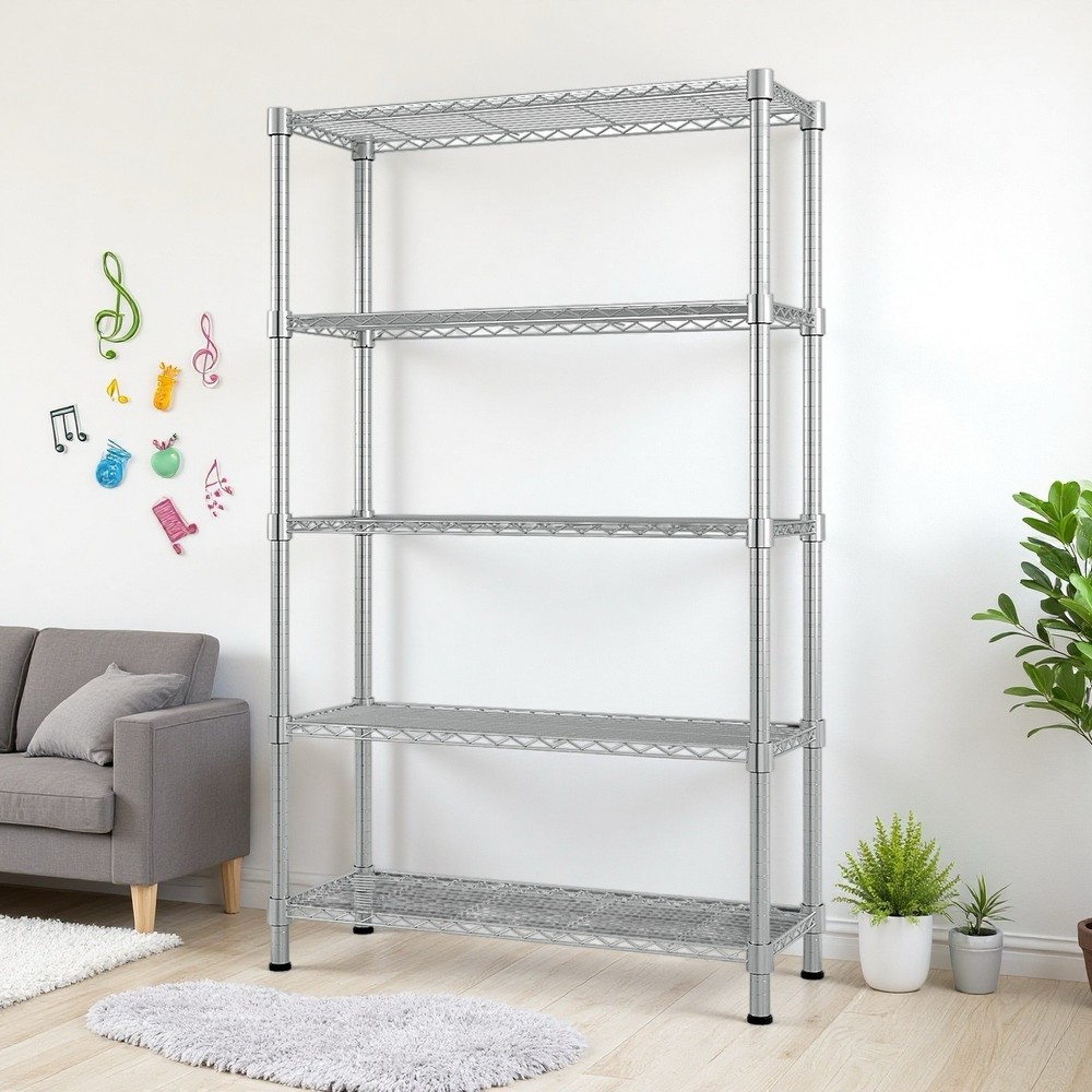 5-Tier Wire Shelving Unit - Heavy Duty, Adjustable, 70.9'' High & Silver