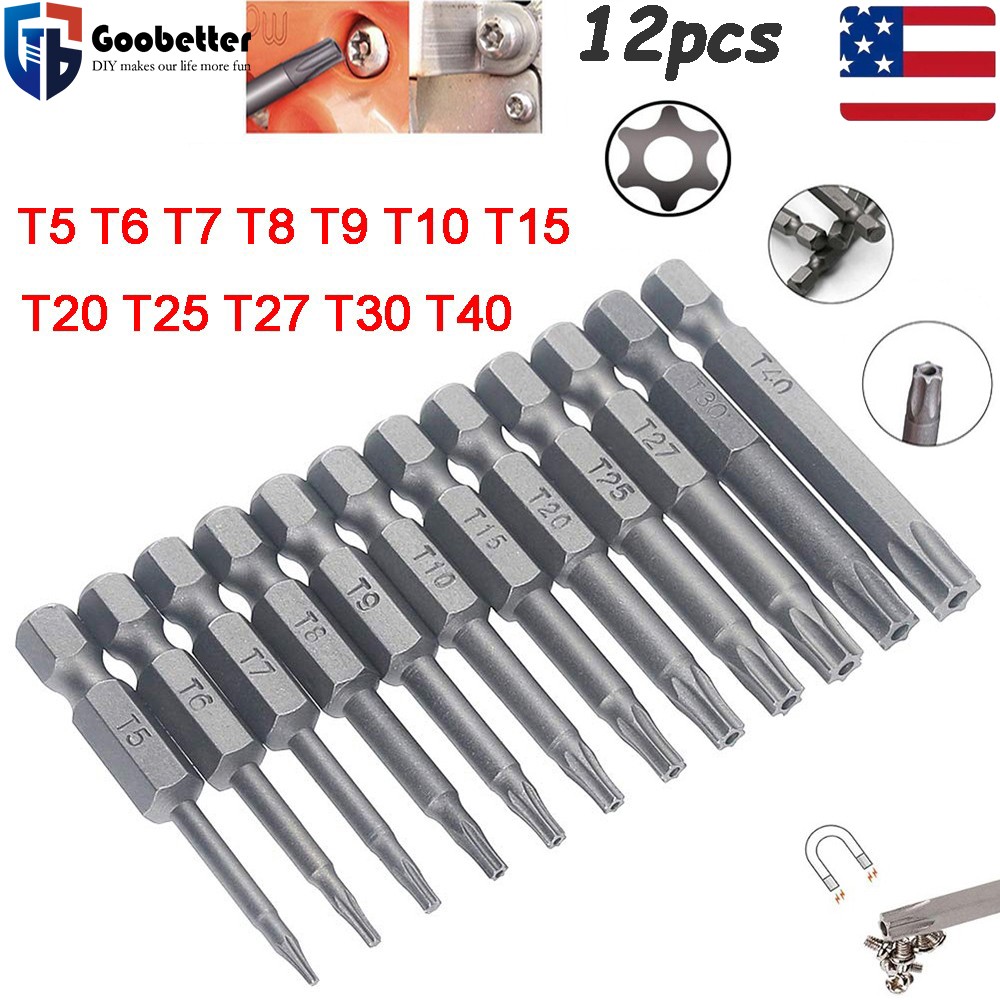 12pcs Torx Screwdriver Bit Set T5-T40 Magnetic Security Tamper Proof Star 50mm L