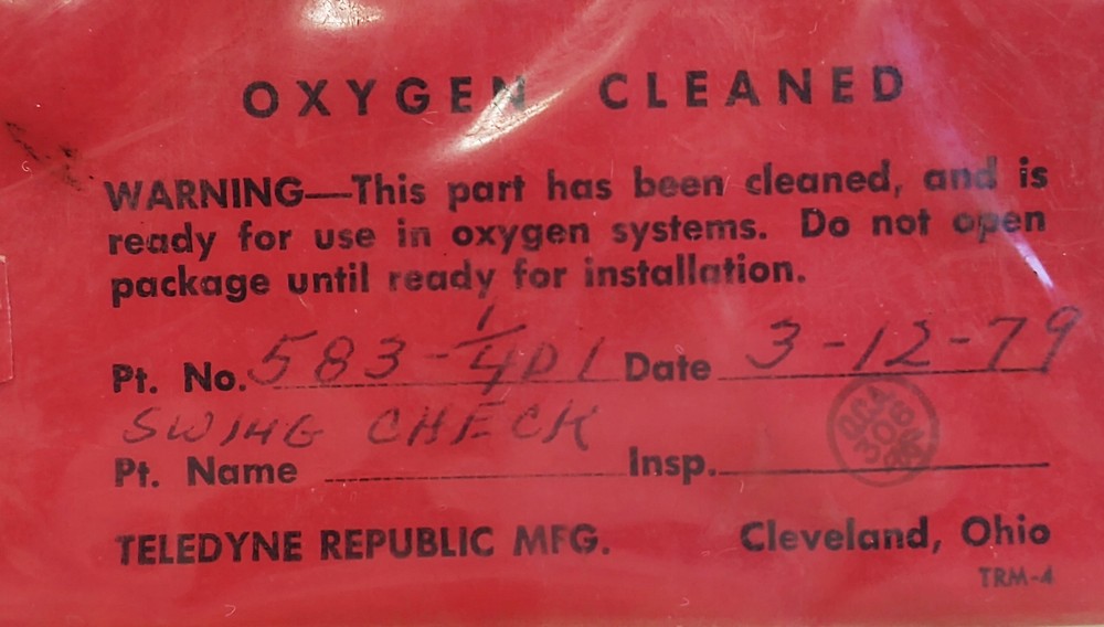 Teledyne 583-1/4D1 Oxygen Cleaned Check Valve