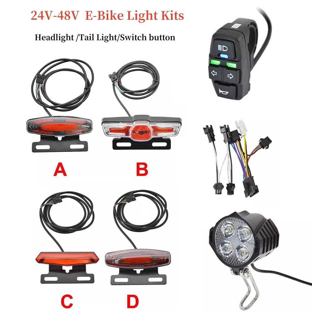24V-48V E-Bike LED Headlight & Tail Light Set Horn Turn Signal Switch Button IM