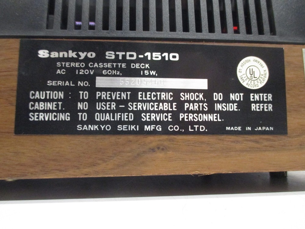 Vtg Sankyo STD-1510 Top Loading Stereo Cassette Tape Deck Player Recorder As Is