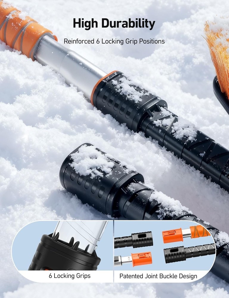 Thick-Bristled Snow Brush & Ice Scraper Combo - Ultimate Winter Tool (Orange)