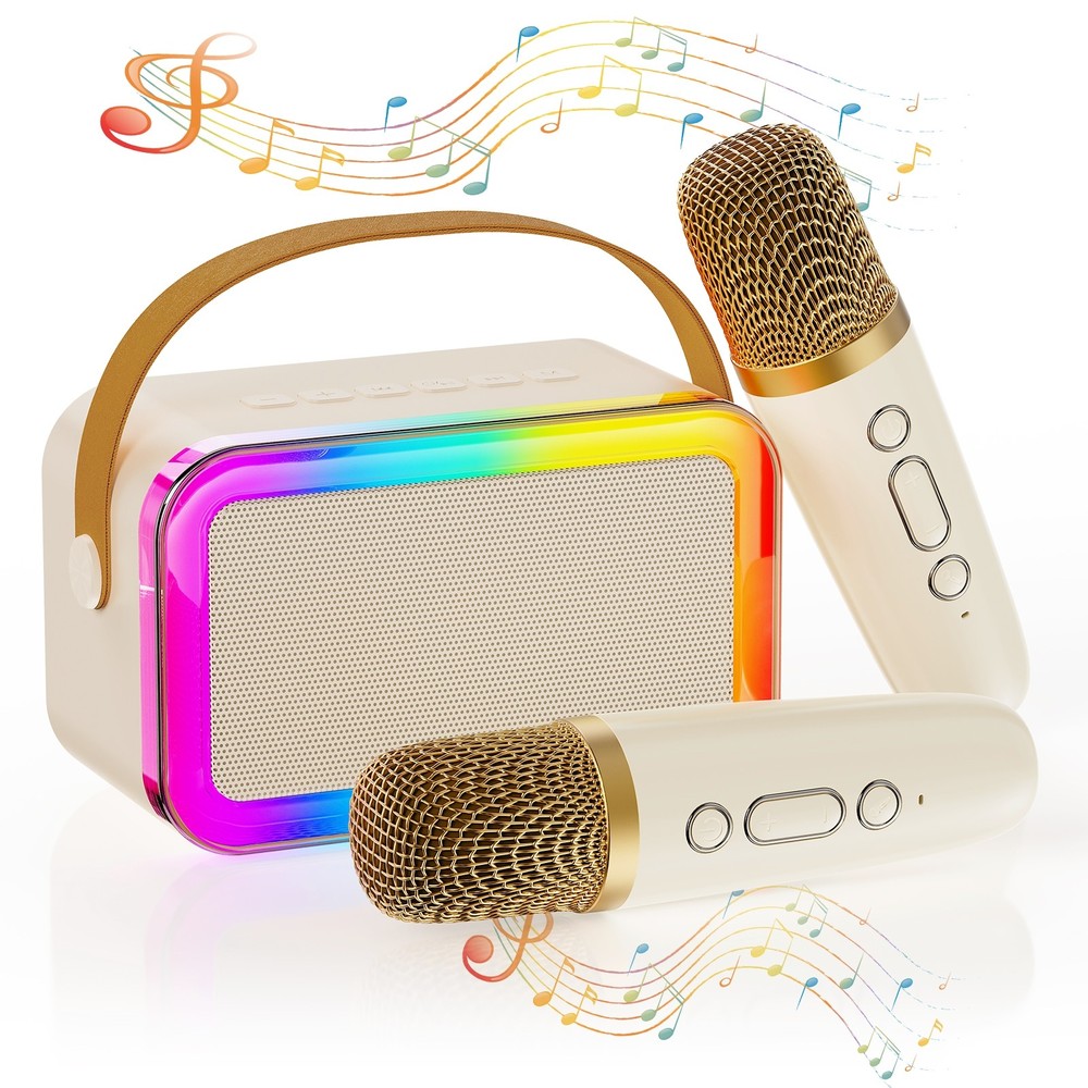 JYX Mini Karaoke Machine For Kid Bluetooth Speaker w/ 2 Wireless Microphone Gift