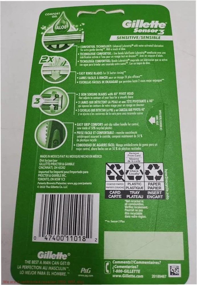Gillette Sensor3 Sensitive Men's Disposable Razors - 8ct