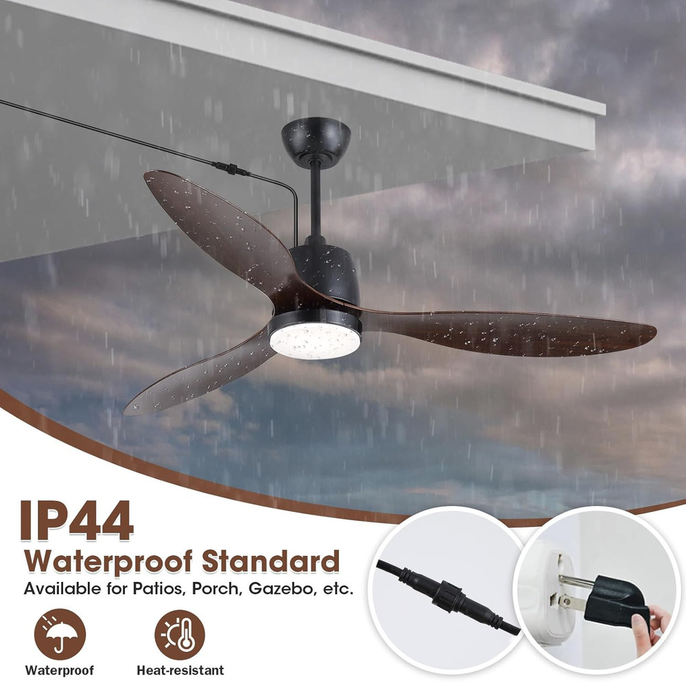 52" Waterproof Outdoor Ceiling Fan with Light, Remote & App Control, 6 Speeds