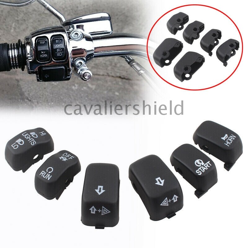 6pcs Black Hand Control Switch Housing Button Cover Caps For Harley Dyna Softail