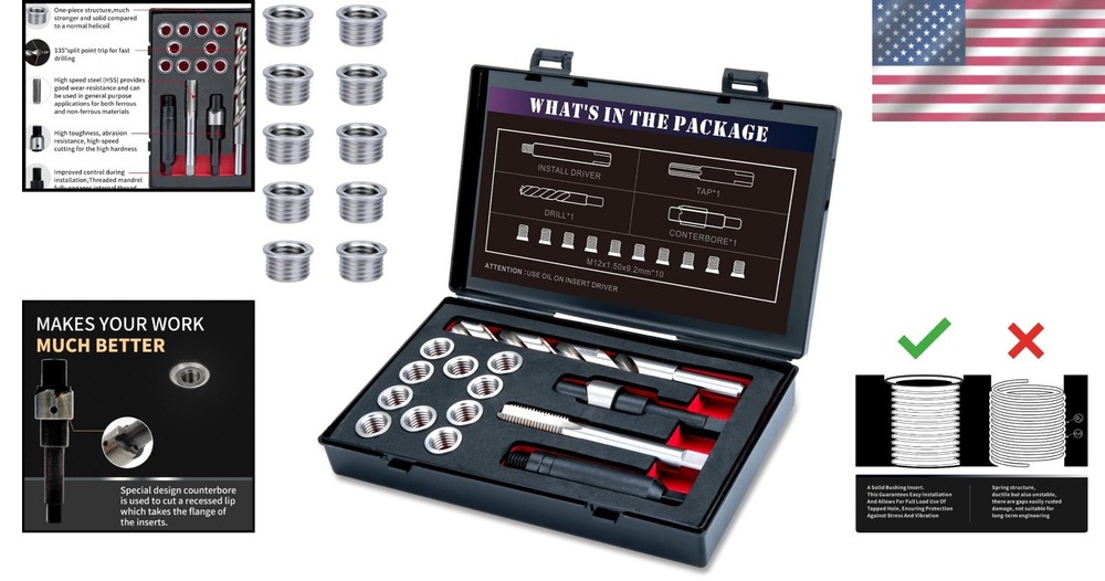 Metric Thread Repair Set with Installation Driver