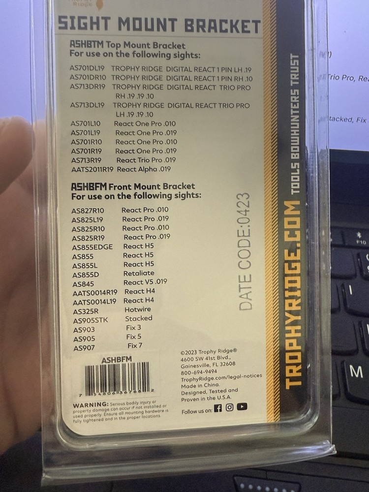 Trophy Ridge Sight Mount Bracket ASHBFM