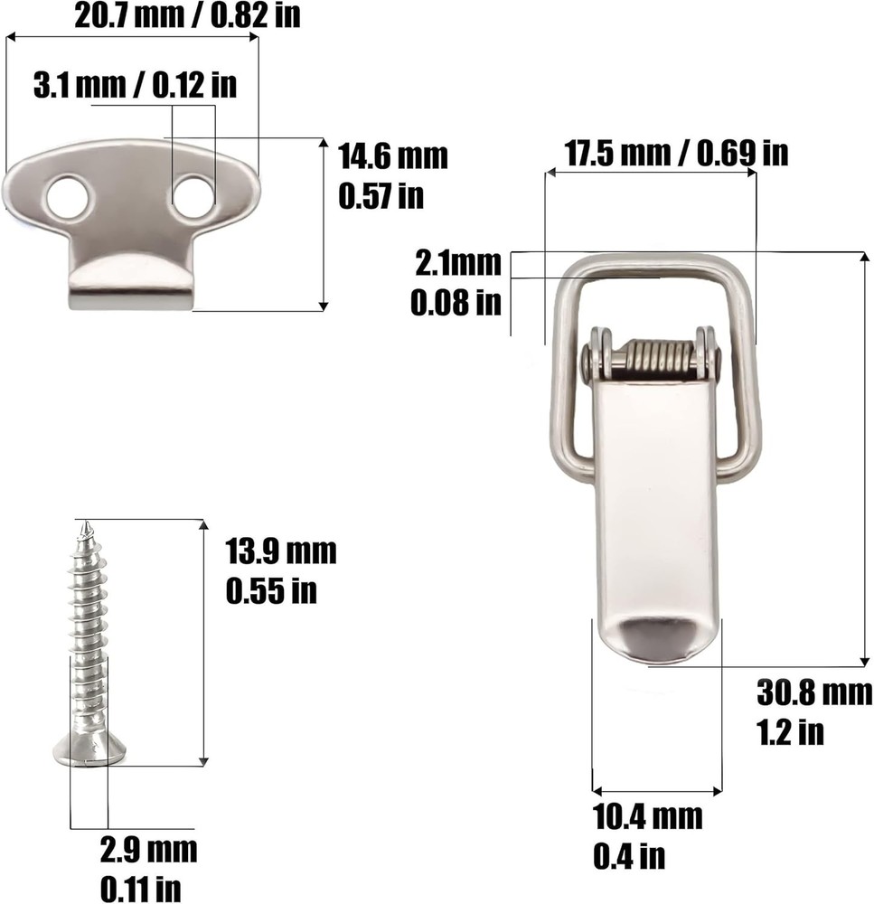 Lesnala 24pcs Small Stainless Steel Spring Toggle Lock with Silver-24pcs