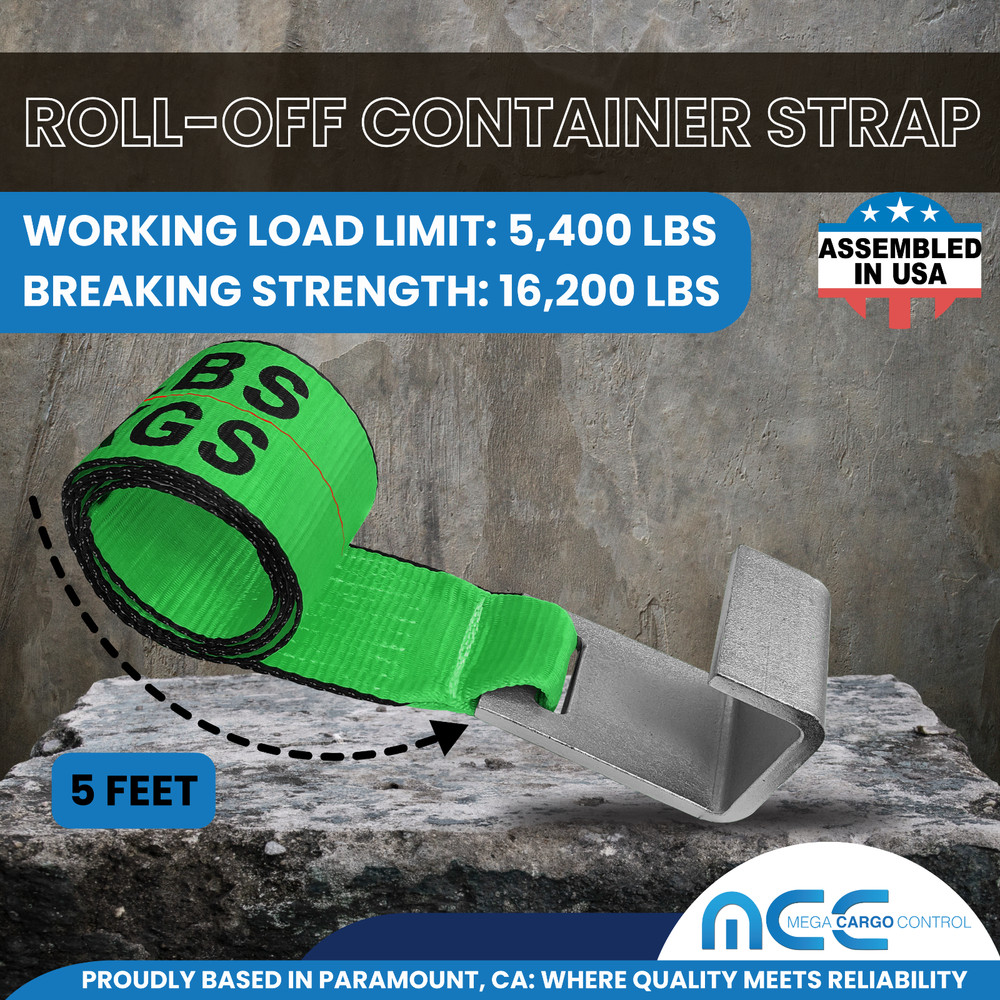 10 Pack USA 4" x 5' Roll Off Container Winch Strap w/ Large Flat Hook for Truck