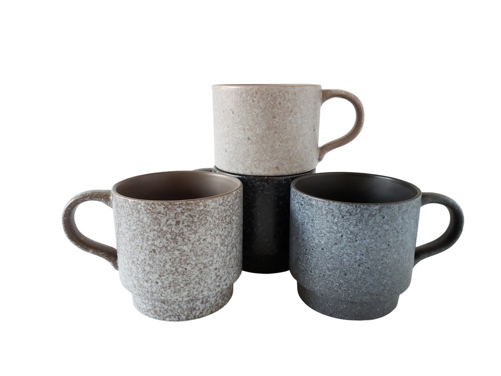 14oz Stackable Ceramic Coffee Mugs, Set of 4 with Speckled Finish