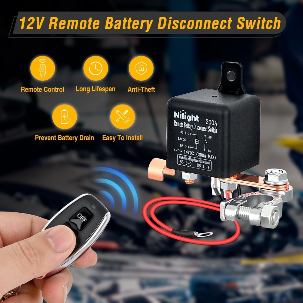 Nilight Remote Battery Disconnect Switch 12V 200A Car Control