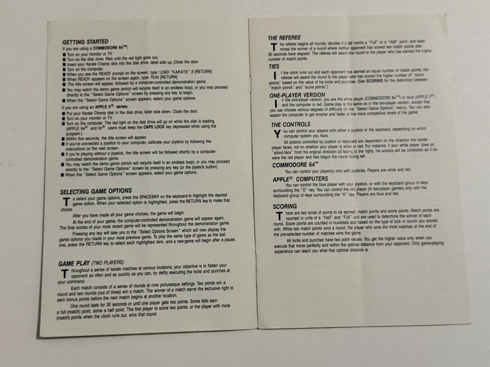 DATA EAST KARATE CHAMP Instruction Manual ONLY, 1985