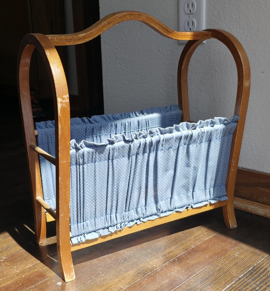 Fabric Vtg Wood Magazine Rack