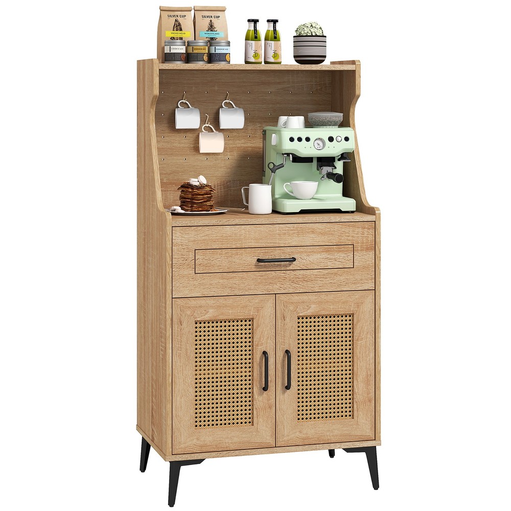 Coffee Bar Cabinet w/Pegboard Storage Drawer & Adjustable Shelf Buffet Sideboard