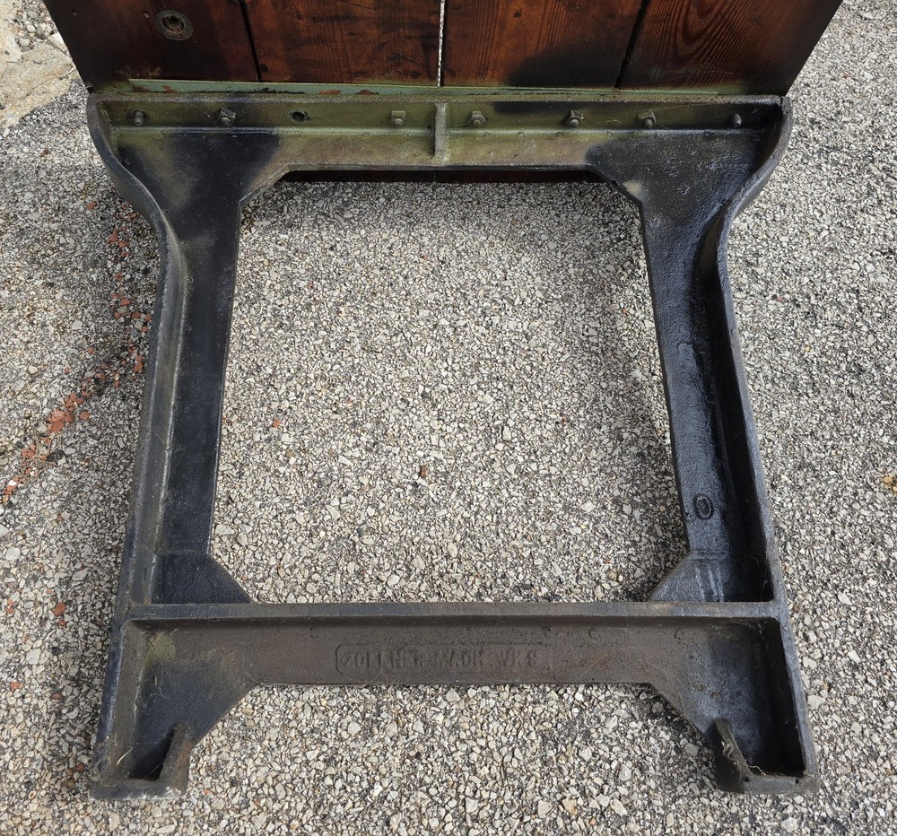 Zollner Machine Works antique industrial table with leg casting pattern