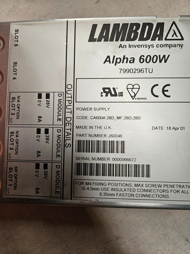 Lambda J60048 Alpha 600W Power Supply CA600