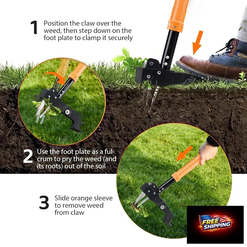 MORAIS Weed Puller Tool, Stand Up Weed Puller Heavy Duty Garden Tool with 4-Claw