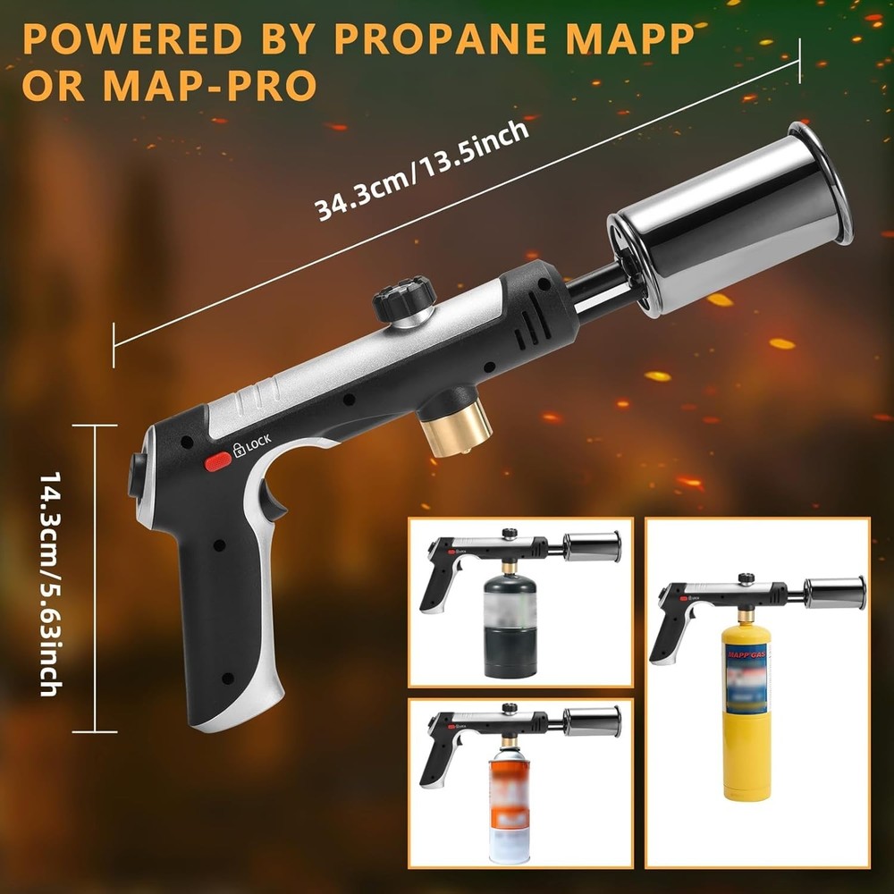 Powerful Propane Torch W/One-Touch Max Fire Adjustable Kitchen Torch Safety Lock