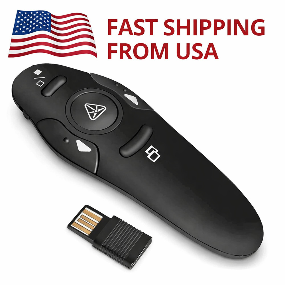 Wireless Presenter Remote with Red Laser, USB Plug & Play Clicker