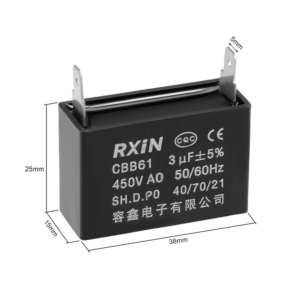 2Pack CBB61 450V AC 3uF Single Insert Metallized Polypropylene Film Capacitors