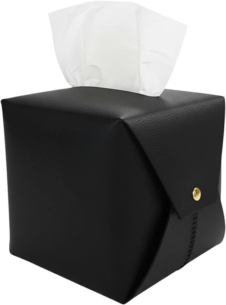 Tissue Box Cover Square, Leather Tissue Holder Organizer with Side Openings for